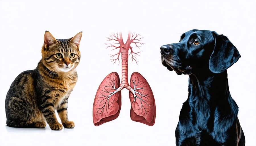 Comparative illustration of pet versus human respiratory systems highlighting key differences